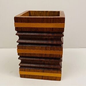 Wooden box storage wood brush holder pen holder striped dimensional office